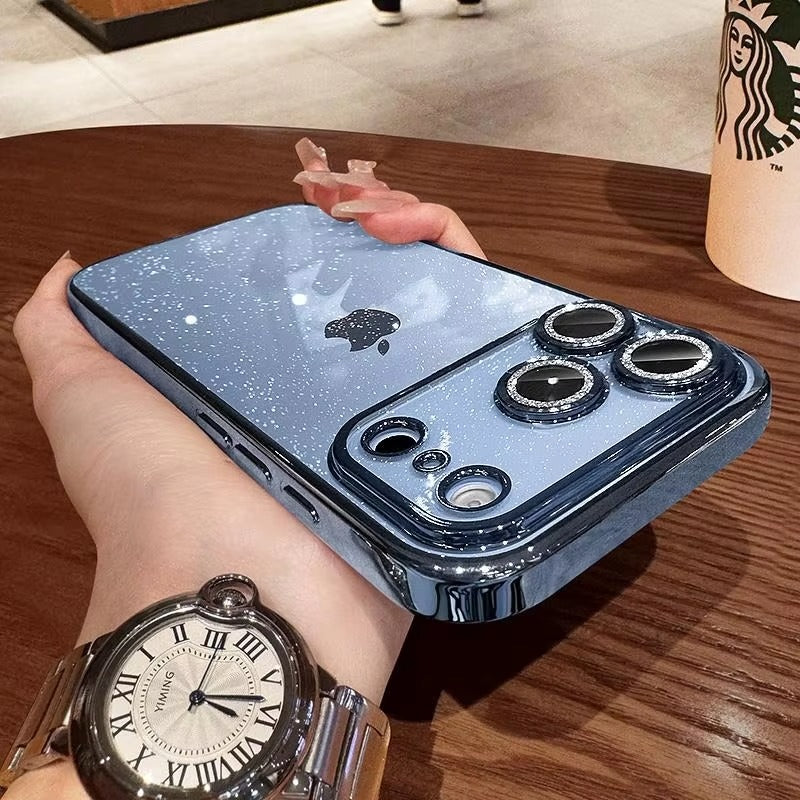 Luxury iPhone Case — Glitter Clear Soft TPU Cover with Camera Protector, Shockproof Anti-Fingerprint Anti-Scratch Dustproof Lightweight Design
