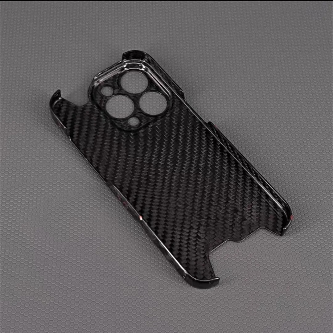 Luxury iPhone Case — Glossy Forged Pure Carbon Fiber Ultra-Thin Cover with Glitter Irregular Design, Shockproof Lightweight Half-Wrapped Protection