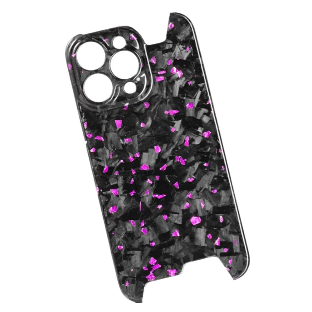 Luxury iPhone Case — Glossy Forged Pure Carbon Fiber Ultra-Thin Cover with Glitter Irregular Design, Shockproof Lightweight Half-Wrapped Protection