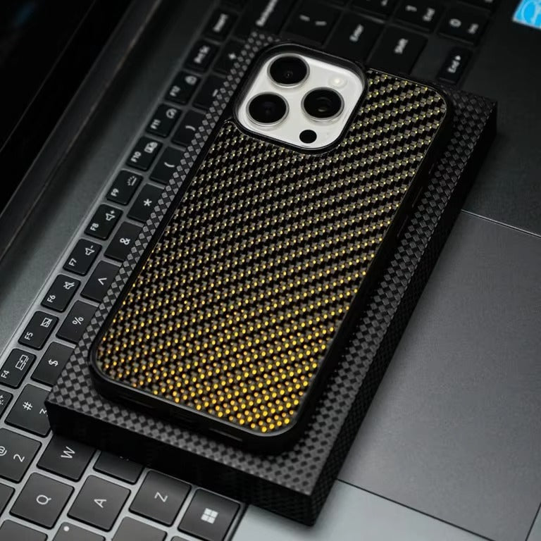 Luxury iPhone Case — Glossy Woven Carbon Fiber MagSafe Cover with Shockproof Dual-Layer Protection, Lightweight Non-Slip Full-Coverage Design