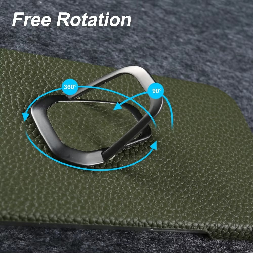 Luxury iPhone Case — Handmade Genuine Leather Cover with Ring Holder, Shockproof PC Shell, Anti-Fingerprint Anti-Scratch Protection & Slim Non-Slip Design