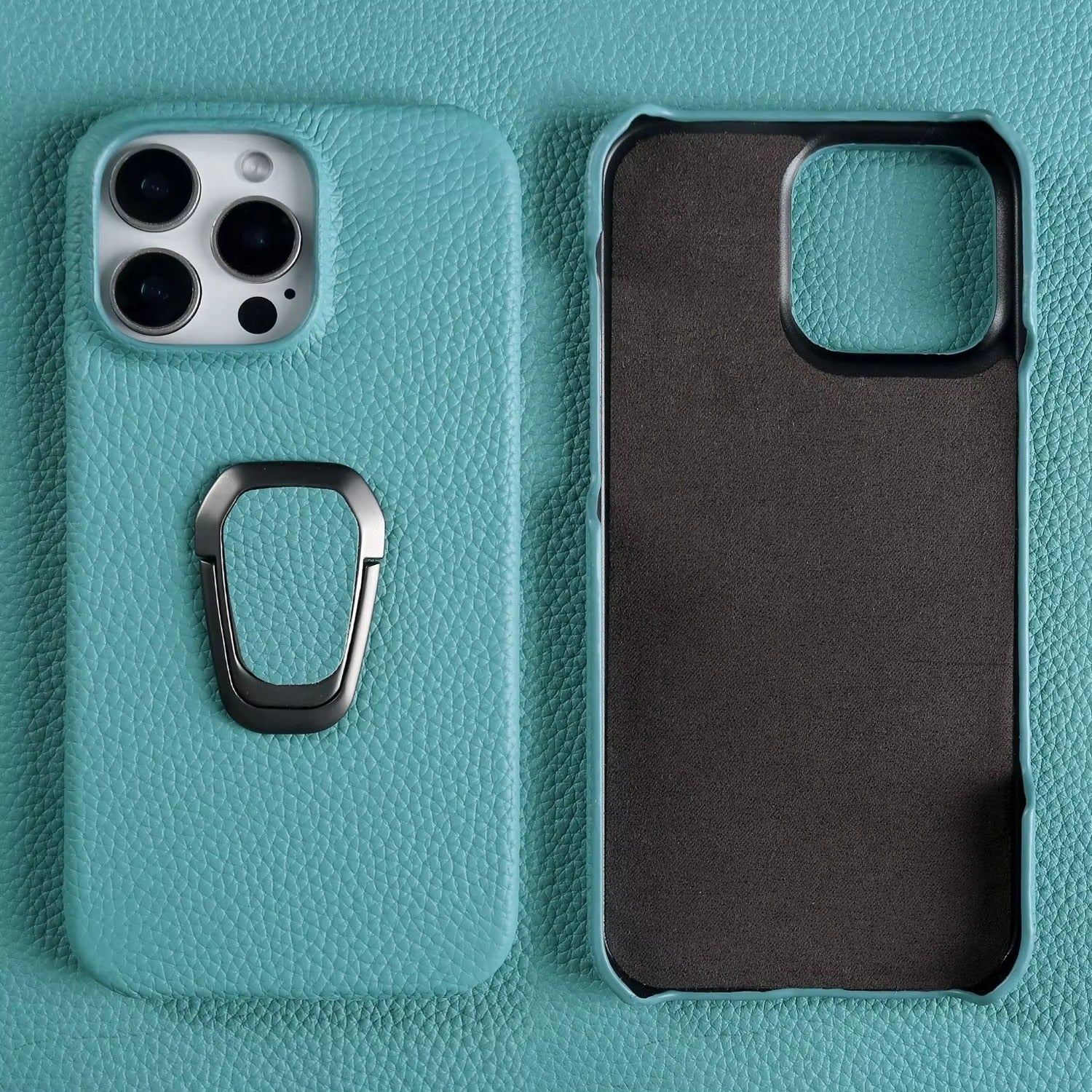 Luxury iPhone Case — Handmade Genuine Leather Cover with Ring Holder, Shockproof PC Shell, Anti-Fingerprint Anti-Scratch Protection & Slim Non-Slip Design