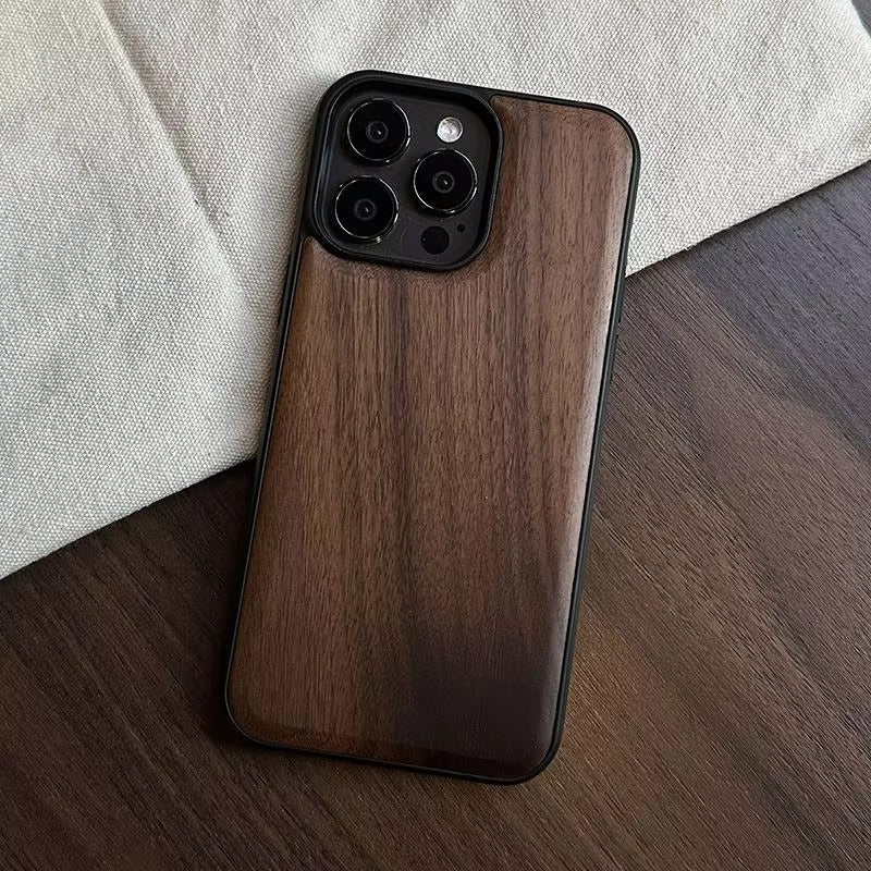 Luxury iPhone Case — Handmade Walnut Wood Protective Cover with TPU Shockproof Frame, Slim Durable Design, Magnetic Attachment for Supported Models
