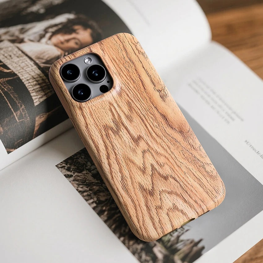 Luxury iPhone Case — Handmade Walnut Wood Protective Cover with TPU Shockproof Frame, Slim Durable Design, Magnetic Attachment for Supported Models