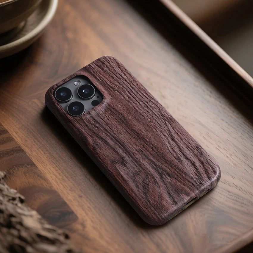 Luxury iPhone Case — Handmade Walnut Wood Protective Cover with TPU Shockproof Frame, Slim Durable Design, Magnetic Attachment for Supported Models