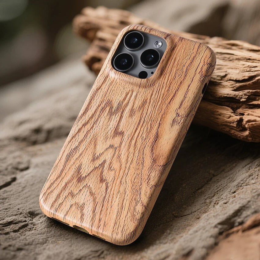 Luxury iPhone Case — Handmade Walnut Wood Protective Cover with TPU Shockproof Frame, Slim Durable Design, Magnetic Attachment for Supported Models