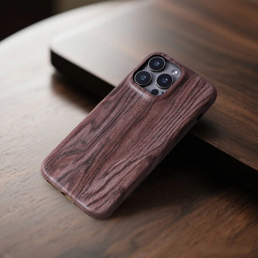 Luxury iPhone Case — Handmade Walnut Wood Protective Cover with TPU Shockproof Frame, Slim Durable Design, Magnetic Attachment for Supported Models
