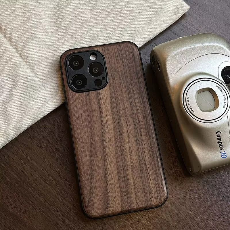 Luxury iPhone Case — Handmade Walnut Wood Protective Cover with TPU Shockproof Frame, Slim Durable Design, Magnetic Attachment for Supported Models