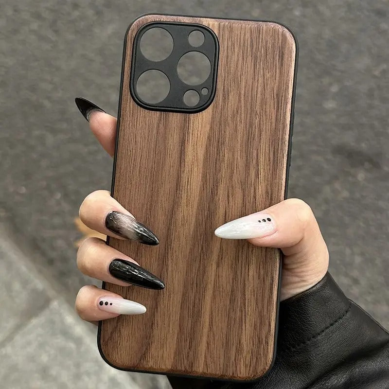 Luxury iPhone Case — Handmade Walnut Wood Protective Cover with TPU Shockproof Frame, Slim Durable Design, Magnetic Attachment for Supported Models