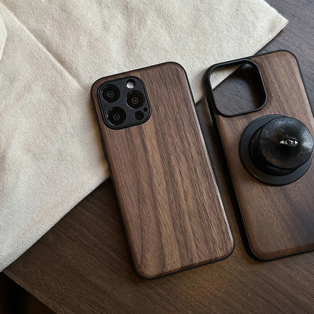 Luxury iPhone Case — Handmade Walnut Wood Protective Cover with TPU Shockproof Frame, Slim Durable Design, Magnetic Attachment for Supported Models