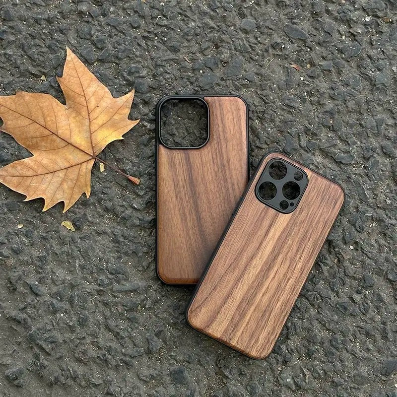 Luxury iPhone Case — Handmade Walnut Wood Protective Cover with TPU Shockproof Frame, Slim Durable Design, Magnetic Attachment for Supported Models