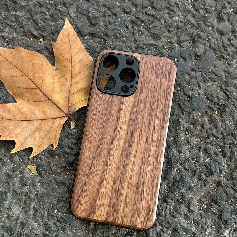 Luxury iPhone Case — Handmade Walnut Wood Protective Cover with TPU Shockproof Frame, Slim Durable Design, Magnetic Attachment for Supported Models