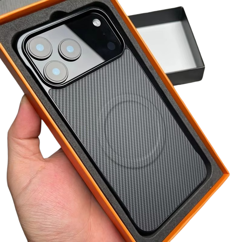 Luxury iPhone Case — Hard Carbon-Fiber Magnetic Cover with Slim Shockproof TPU Bumper, Matte Anti-Fingerprint Finish and MagSafe Wireless-Charging Design