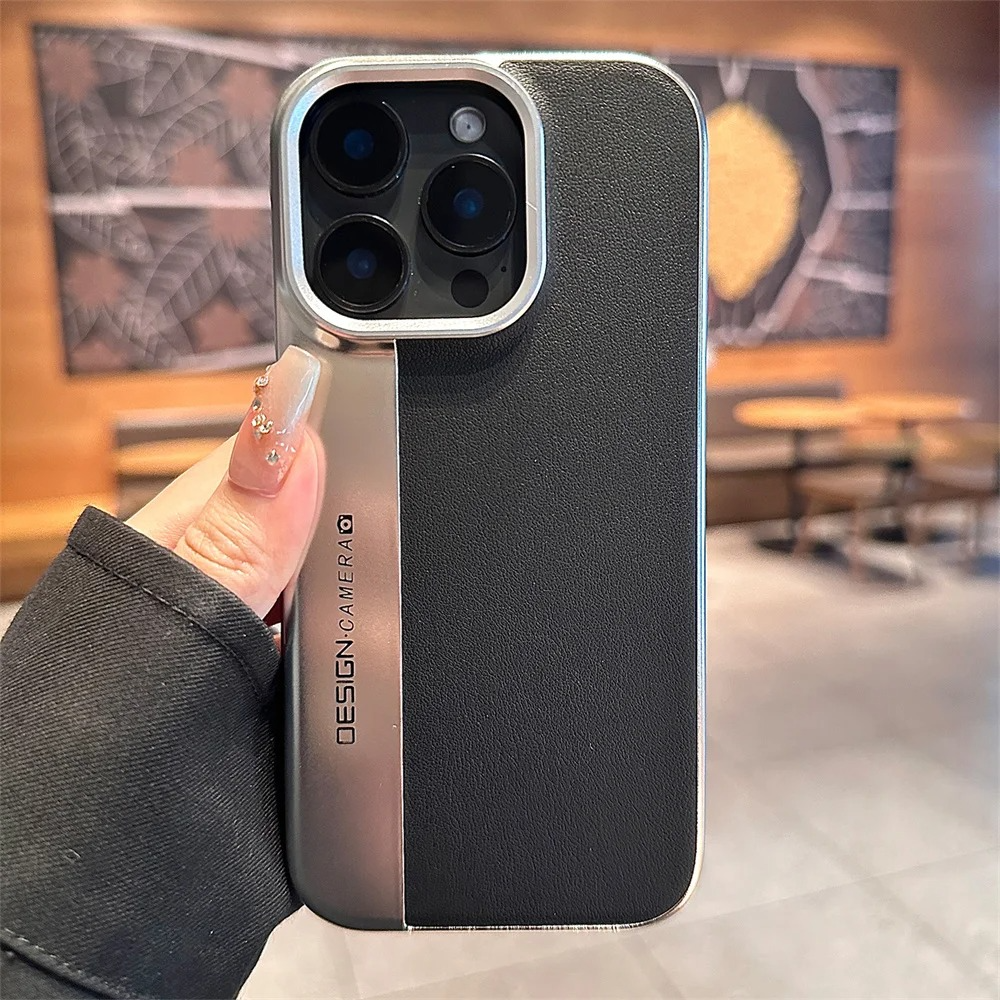 Luxury iPhone Case — Hard Leather + PC Camera-Protection Cover with Shockproof Tough Design, Anti-Fingerprint Anti-Scratch Finish & Color-Contrast Style