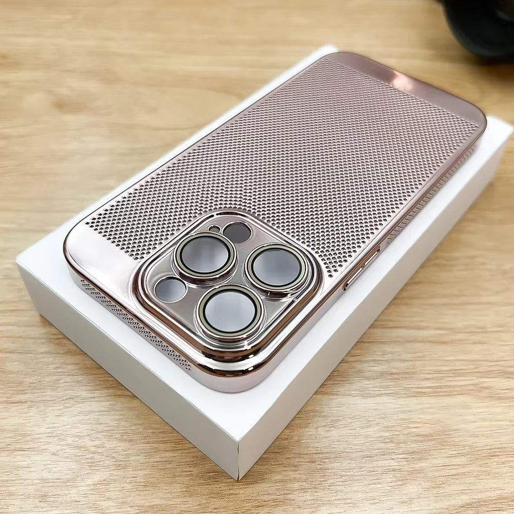 Luxury iPhone Case — Heat-Dissipation Electroplated Hollow PC Shell with Lightweight Anti-Fingerprint Anti-Scratch Cooling Design & Non-Slip Half-Wrapped Protection