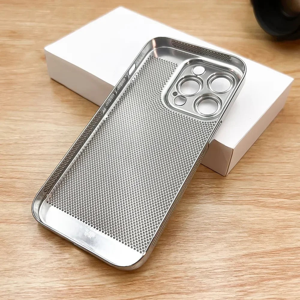 Luxury iPhone Case — Heat-Dissipation Electroplated Hollow PC Shell with Lightweight Anti-Fingerprint Anti-Scratch Cooling Design & Non-Slip Half-Wrapped Protection
