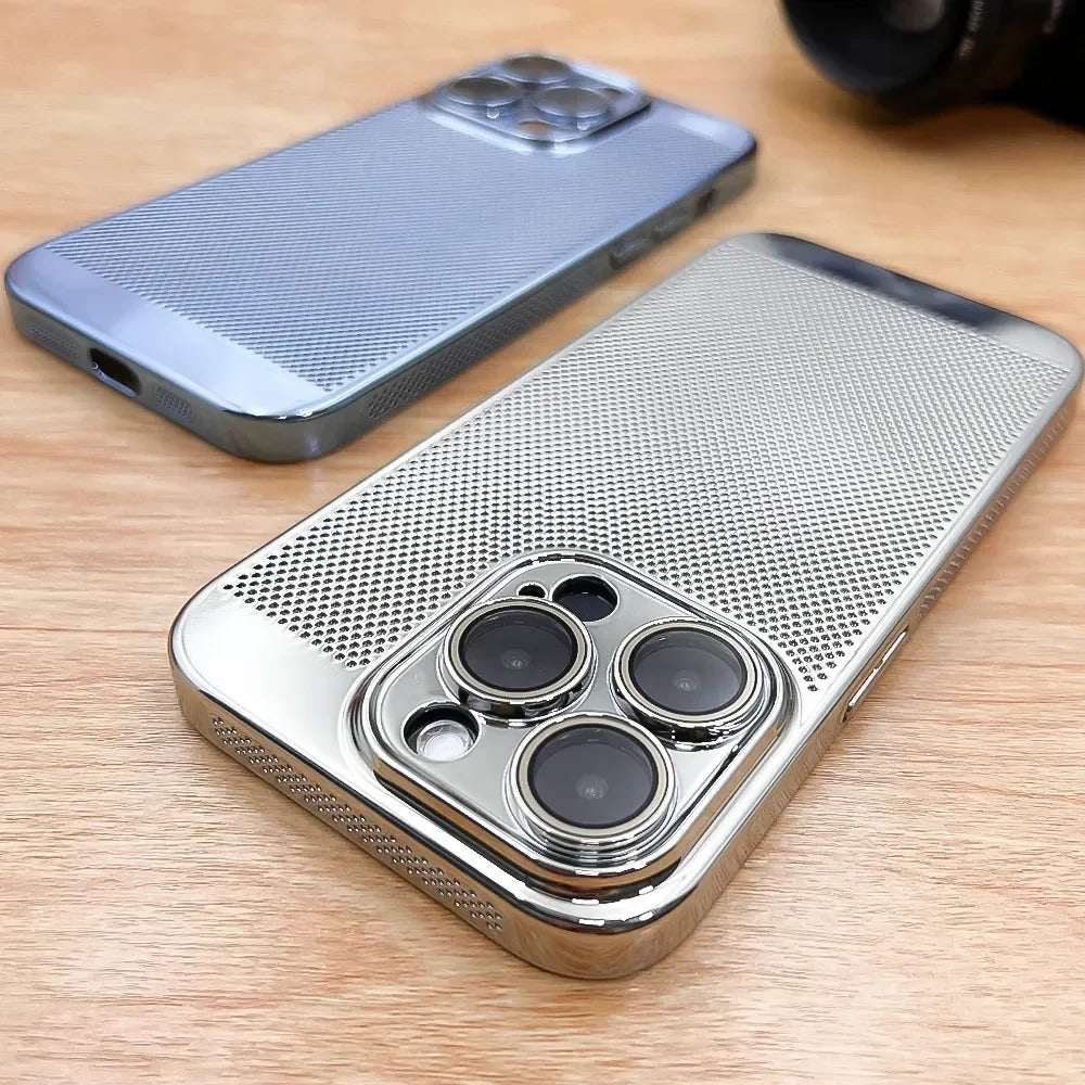 Luxury iPhone Case — Heat-Dissipation Electroplated Hollow PC Shell with Lightweight Anti-Fingerprint Anti-Scratch Cooling Design & Non-Slip Half-Wrapped Protection