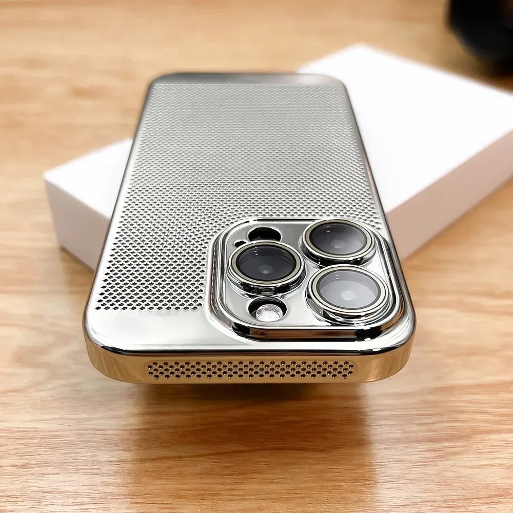 Luxury iPhone Case — Heat-Dissipation Electroplated Hollow PC Shell with Lightweight Anti-Fingerprint Anti-Scratch Cooling Design & Non-Slip Half-Wrapped Protection