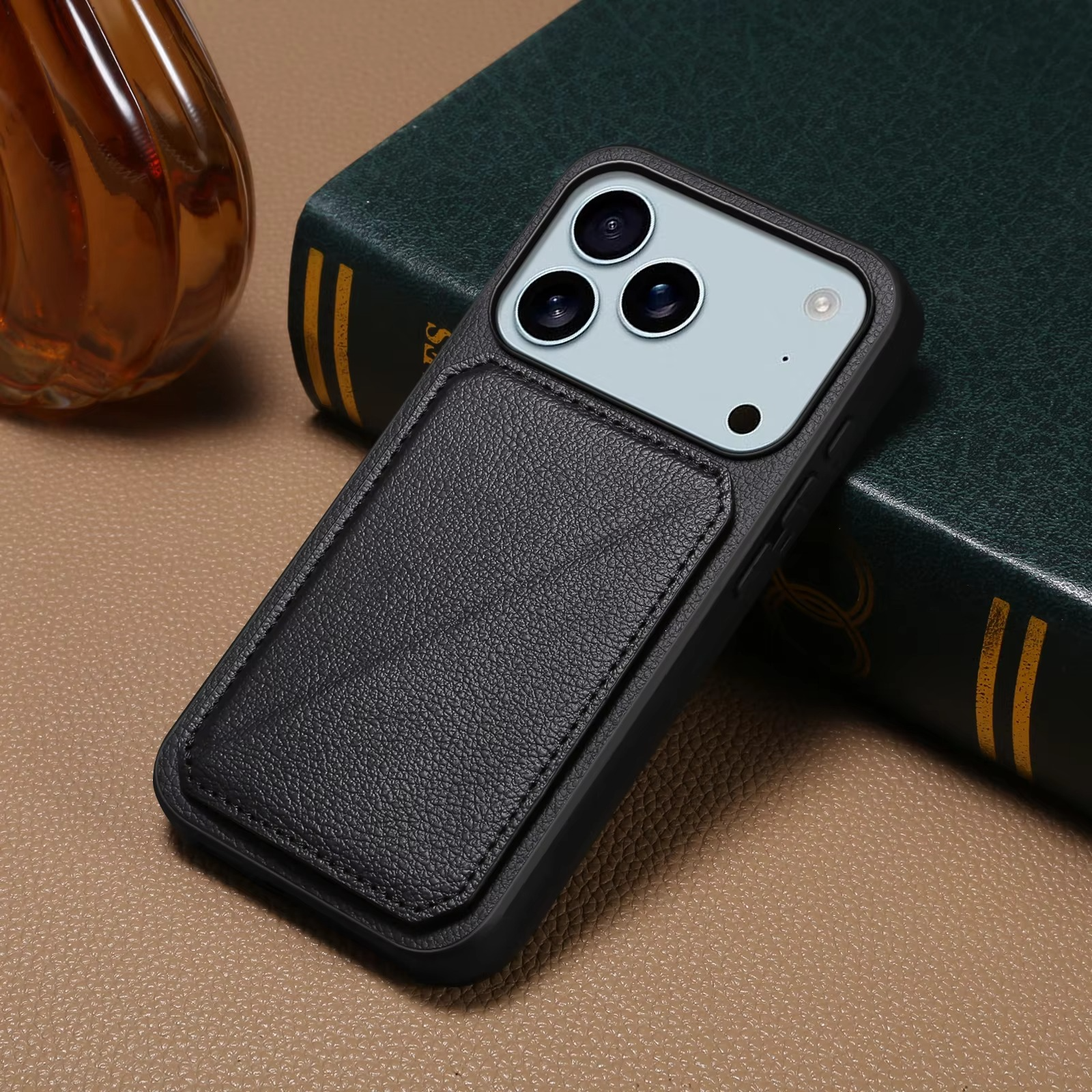 Luxury iPhone Case — Imitation Cowhide Leather Back Cover with Card Slot, Magnetic Holder, Shockproof Protection and Anti-Fingerprint Design