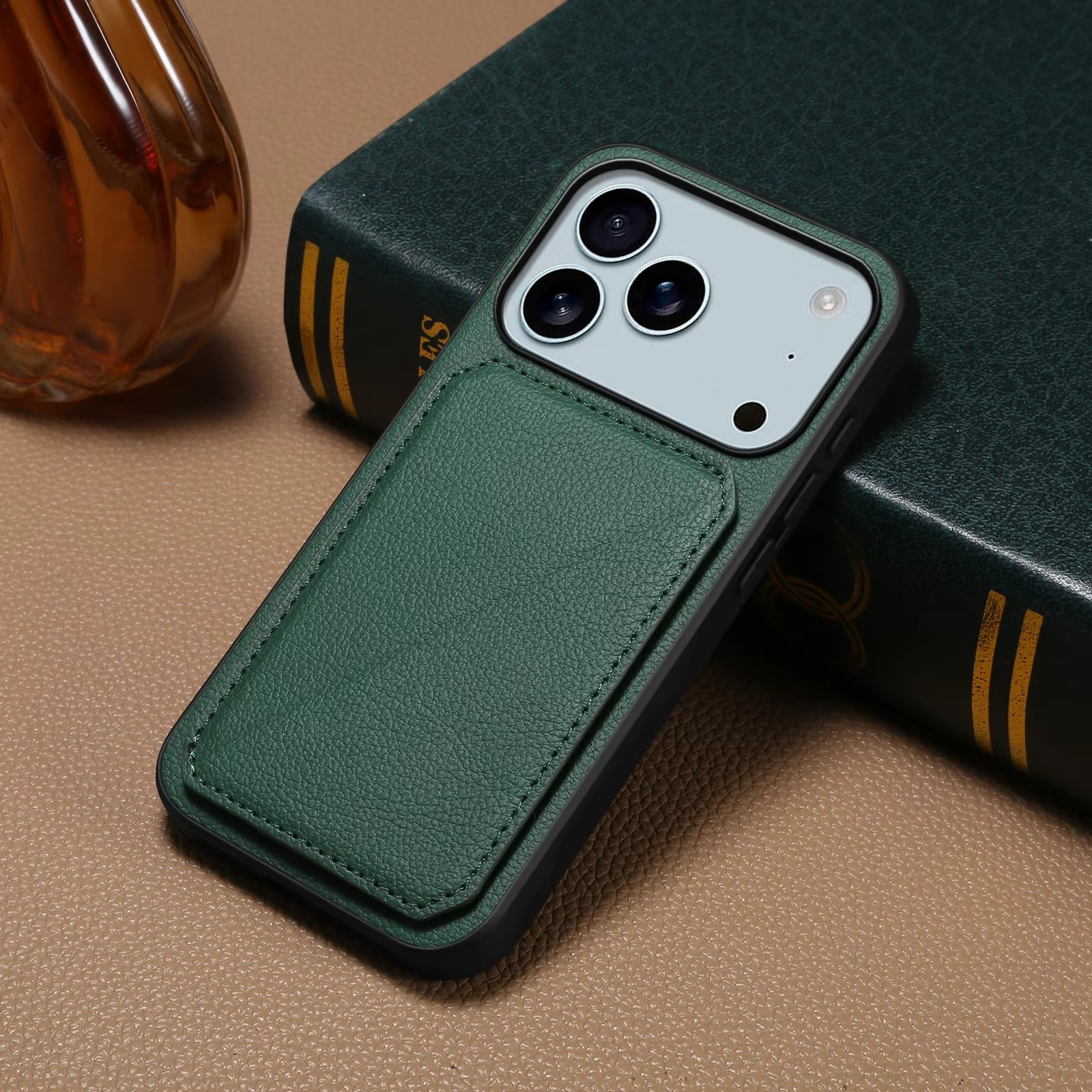 Luxury iPhone Case — Imitation Cowhide Leather Back Cover with Card Slot, Magnetic Holder, Shockproof Protection and Anti-Fingerprint Design