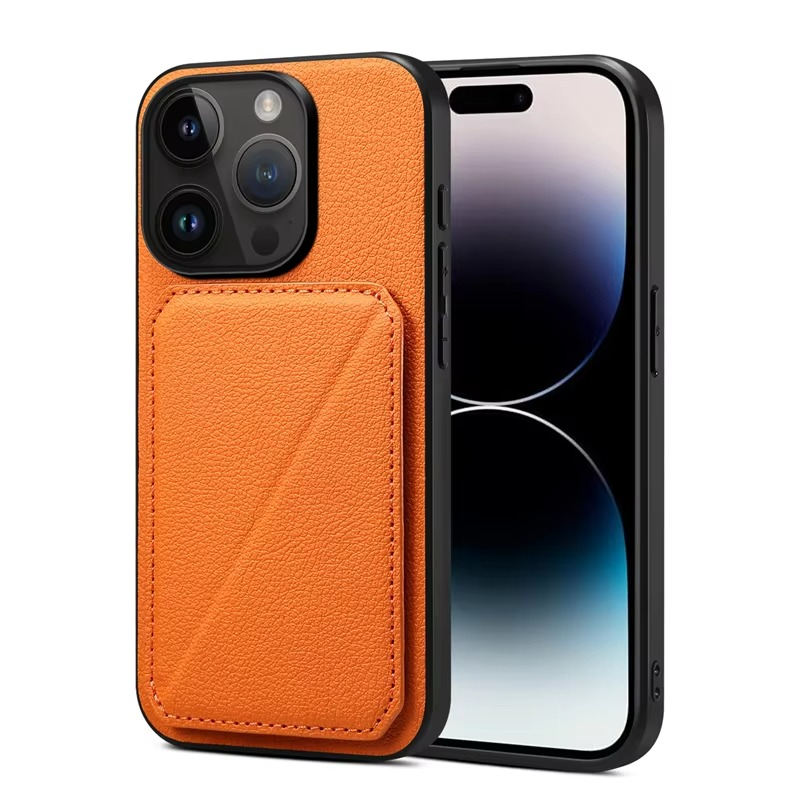 Luxury iPhone Case — Imitation Cowhide Leather Back Cover with Card Slot, Magnetic Holder, Shockproof Protection and Anti-Fingerprint Design