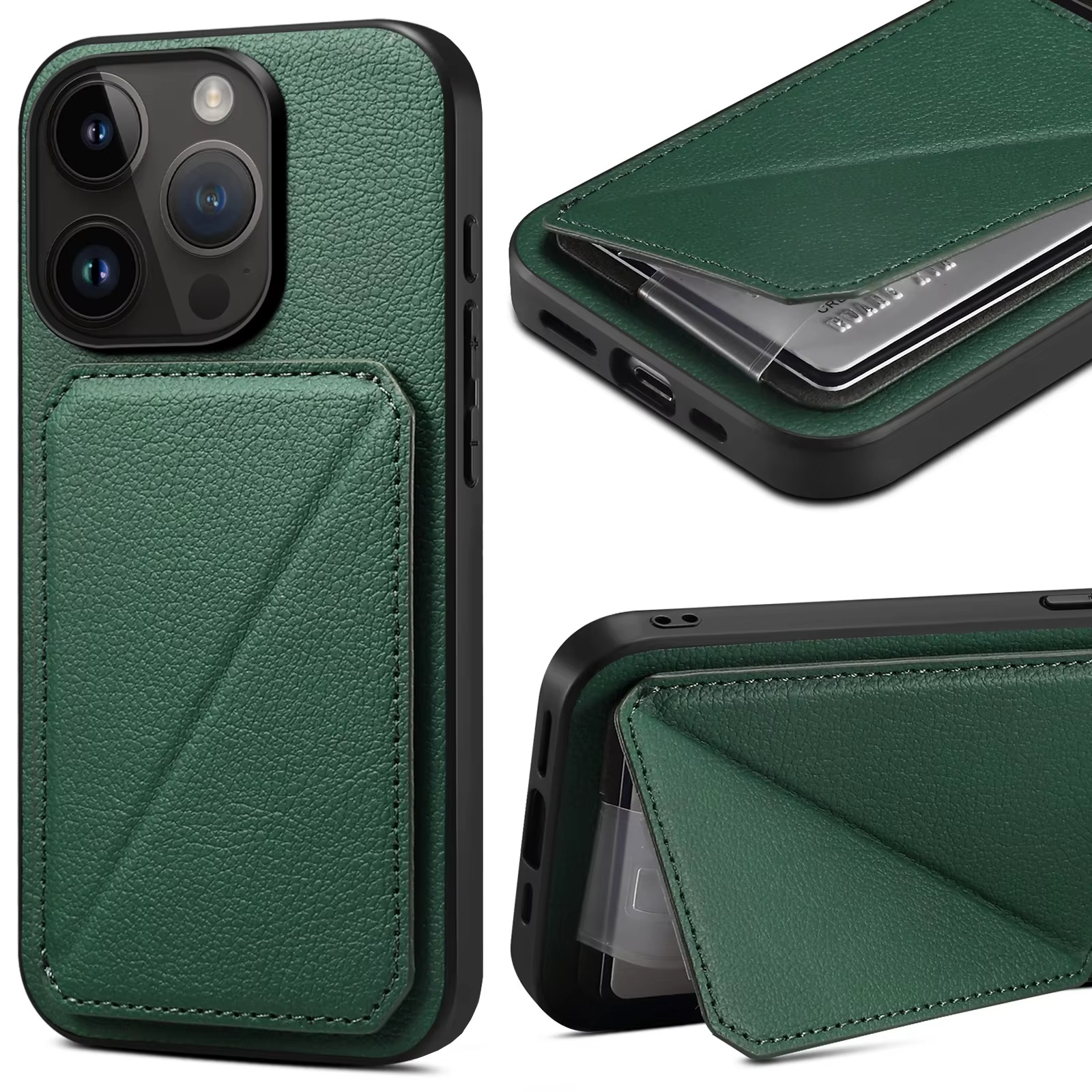 Luxury iPhone Case — Imitation Cowhide Leather Back Cover with Card Slot, Magnetic Holder, Shockproof Protection and Anti-Fingerprint Design