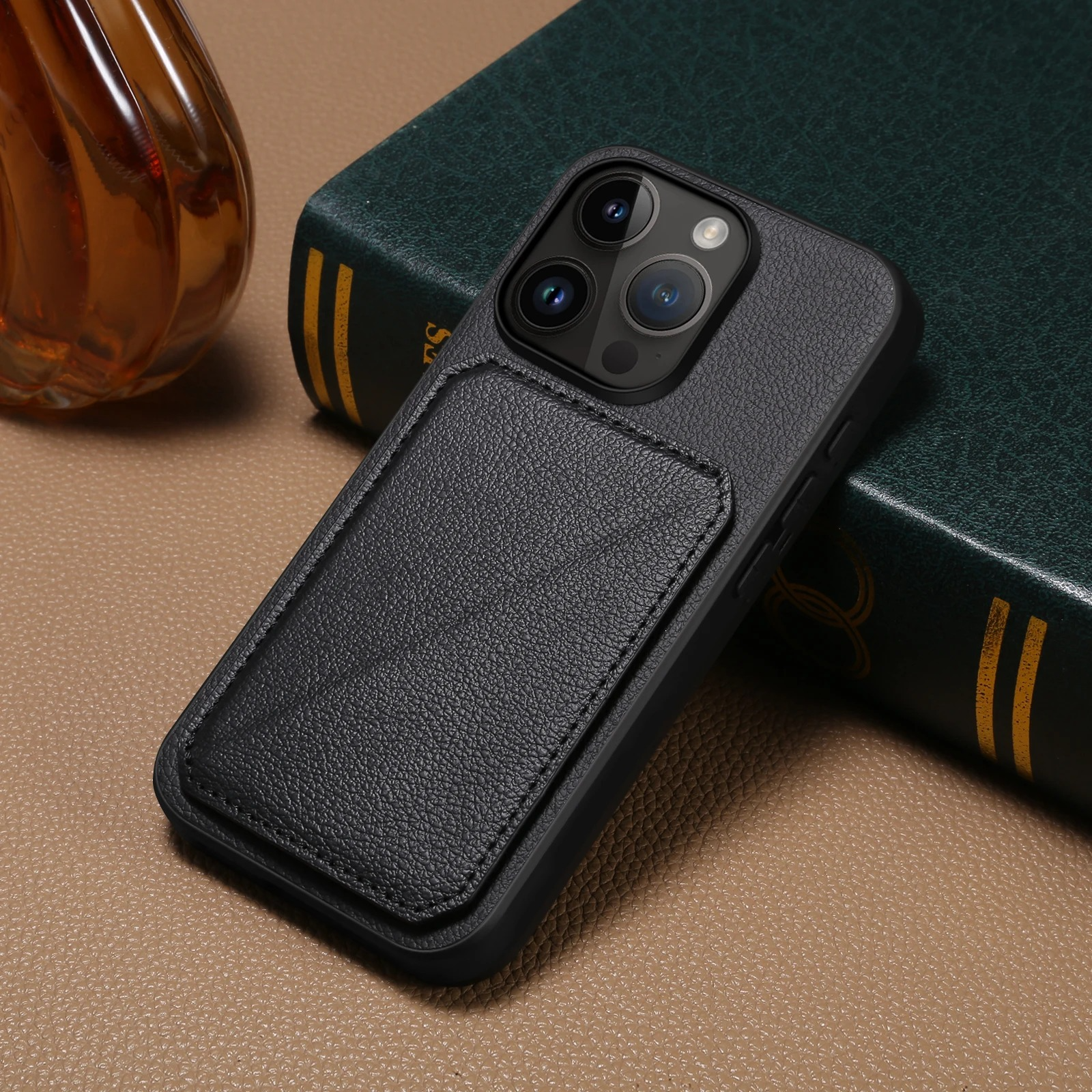 Luxury iPhone Case — Imitation Cowhide Leather Back Cover with Card Slot, Magnetic Holder, Shockproof Protection and Anti-Fingerprint Design