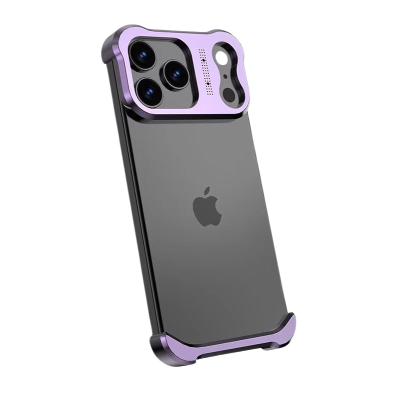 Luxury iPhone Case — Irregular Titanium Alloy Bumper with Shockproof Borderless Design, Lens Protector, Matte Anti-Slip Finish and Lightweight Build