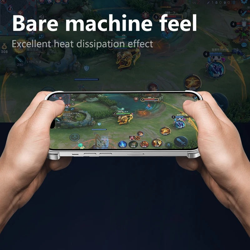 Luxury iPhone Case — Irregular Titanium Alloy Bumper with Shockproof Borderless Design, Lens Protector, Matte Anti-Slip Finish and Lightweight Build