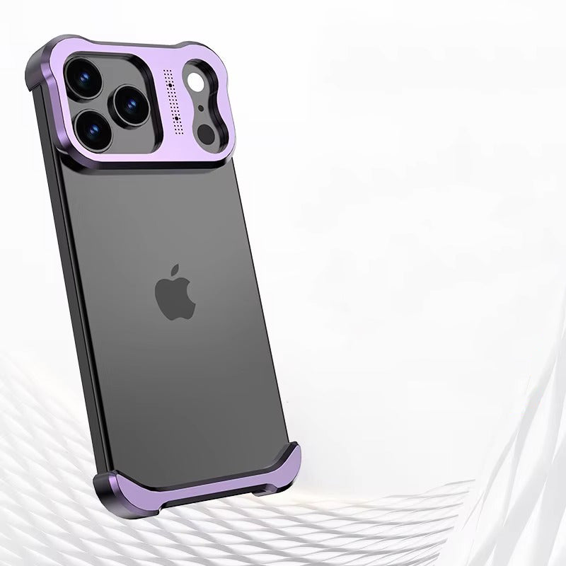 Luxury iPhone Case — Irregular Titanium Alloy Bumper with Shockproof Borderless Design, Lens Protector, Matte Anti-Slip Finish and Lightweight Build