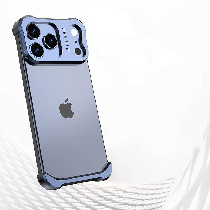 Luxury iPhone Case — Irregular Titanium Alloy Bumper with Shockproof Borderless Design, Lens Protector, Matte Anti-Slip Finish and Lightweight Build