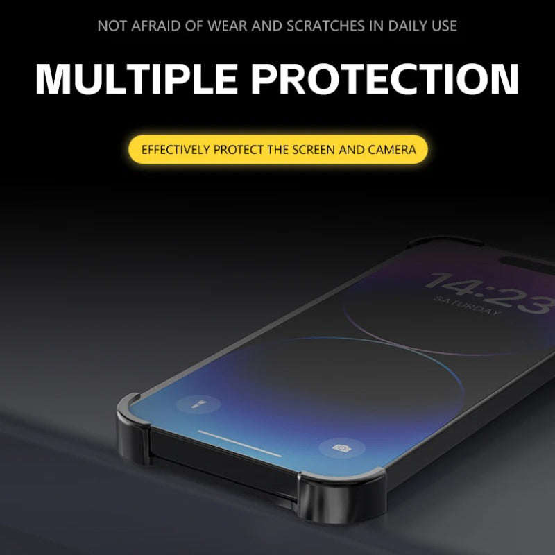 Luxury iPhone Case — Irregular Titanium Alloy Bumper with Shockproof Borderless Design, Lens Protector, Matte Anti-Slip Finish and Lightweight Build