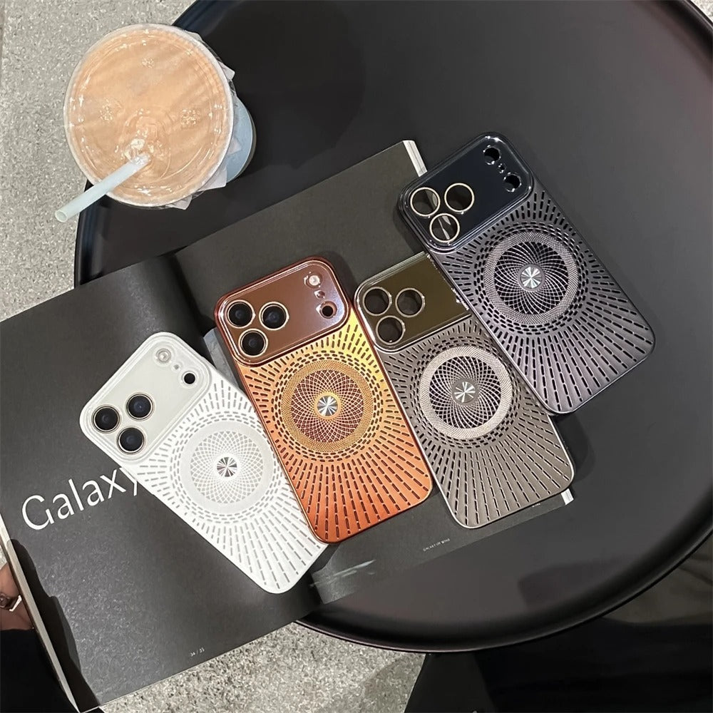 Luxury iPhone Case — Large-Window Litchi Texture MagSafe Cover with Rotating Bracket Stand and Shockproof TPU+PC Protective Design