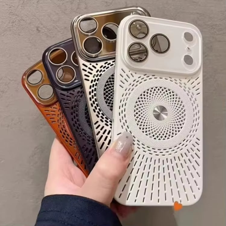 Luxury iPhone Case — Large-Window Litchi Texture MagSafe Cover with Rotating Bracket Stand and Shockproof TPU+PC Protective Design