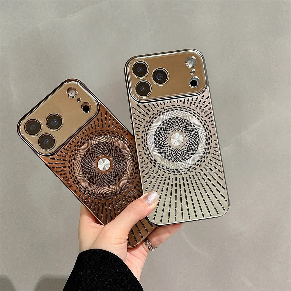 Luxury iPhone Case — Large-Window Litchi Texture MagSafe Cover with Rotating Bracket Stand and Shockproof TPU+PC Protective Design