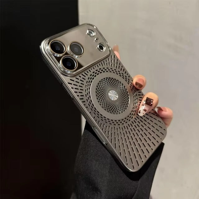 Luxury iPhone Case — Large-Window Litchi Texture MagSafe Cover with Rotating Bracket Stand and Shockproof TPU+PC Protective Design