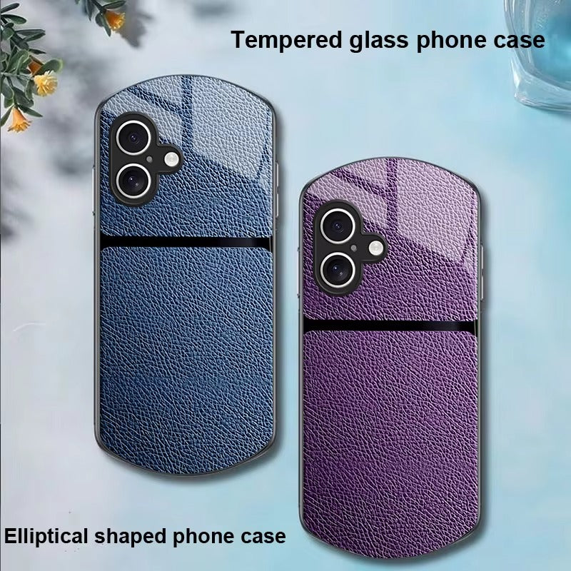 Luxury iPhone Case — Leather-Pattern Tempered Glass Cover with PC+TPU Hybrid Build, Anti-Fingerprint Waterproof Design & Full Screen/Lens Protection