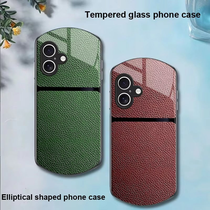 Luxury iPhone Case — Leather-Pattern Tempered Glass Cover with PC+TPU Hybrid Build, Anti-Fingerprint Waterproof Design & Full Screen/Lens Protection