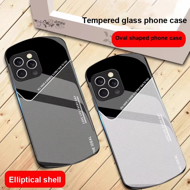 Luxury iPhone Case — Leather Grid Element Tempered-Glass Cover with PC+TPU Build, Full Screen & Lens Protection, Waterproof Anti-Fingerprint Design & Ultra-Thin Style