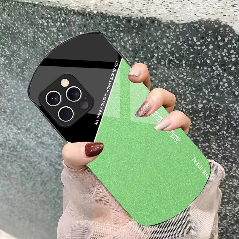 Luxury iPhone Case — Leather Grid Element Tempered-Glass Cover with PC+TPU Build, Full Screen & Lens Protection, Waterproof Anti-Fingerprint Design & Ultra-Thin Style