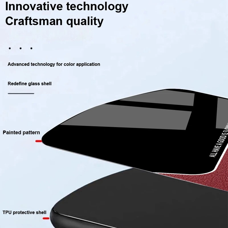Luxury iPhone Case — Leather Grid Element Tempered-Glass Cover with PC+TPU Build, Full Screen & Lens Protection, Waterproof Anti-Fingerprint Design & Ultra-Thin Style