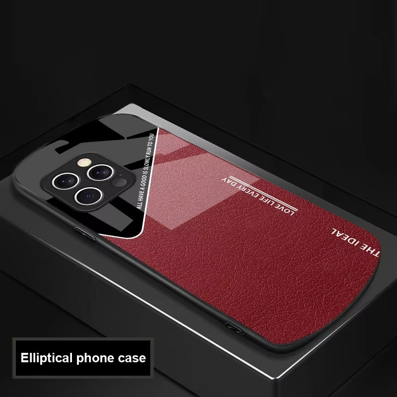 Luxury iPhone Case — Leather Grid Element Tempered-Glass Cover with PC+TPU Build, Full Screen & Lens Protection, Waterproof Anti-Fingerprint Design & Ultra-Thin Style