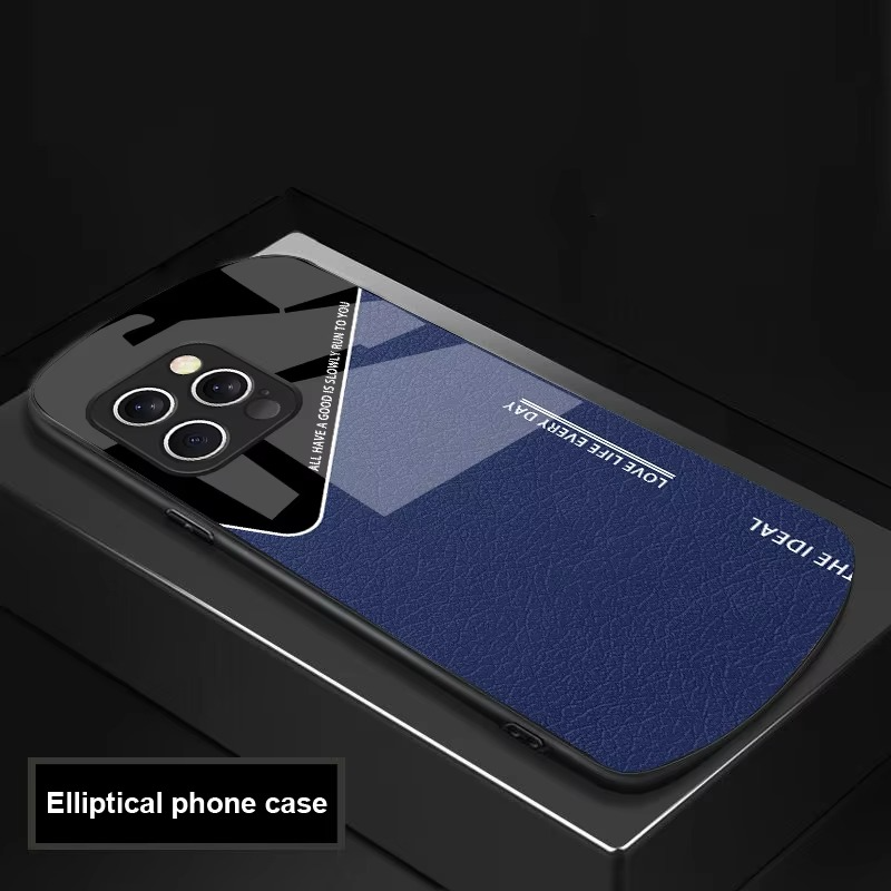 Luxury iPhone Case — Leather Grid Element Tempered-Glass Cover with PC+TPU Build, Full Screen & Lens Protection, Waterproof Anti-Fingerprint Design & Ultra-Thin Style
