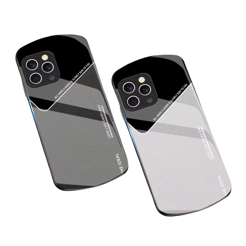 Luxury iPhone Case — Leather Grid Element Tempered-Glass Cover with PC+TPU Build, Full Screen & Lens Protection, Waterproof Anti-Fingerprint Design & Ultra-Thin Style