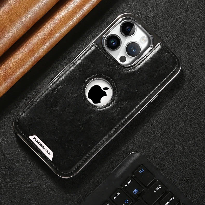 Luxury iPhone Case — Leather Shockproof Protective Cover with Anti-Fingerprint Anti-Scratch Dustproof Non-Slip Design and Easy-Access Cutouts