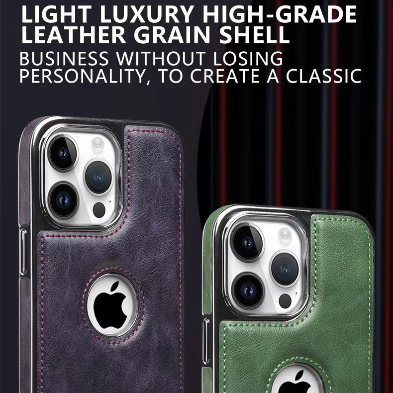 Luxury iPhone Case — Leather Shockproof Protective Cover with Anti-Fingerprint Anti-Scratch Dustproof Non-Slip Design and Easy-Access Cutouts