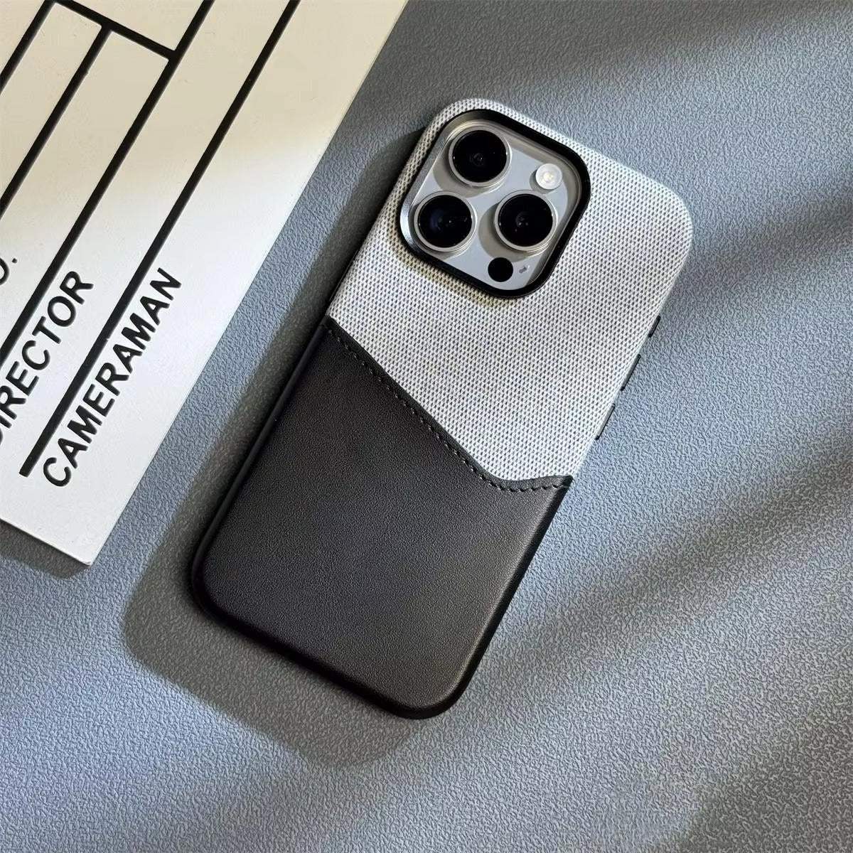 Luxury iPhone Case — Linen PU Leather MagSafe Cover with Card Slot Holder, Shockproof Full-Protection Design and Matte Anti-Fingerprint Finish