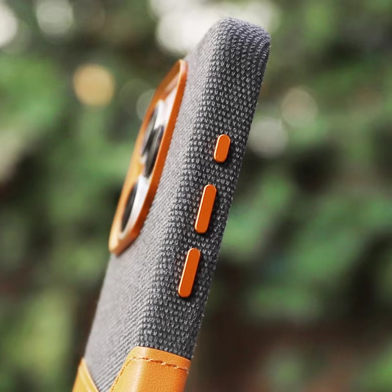 Luxury iPhone Case — Linen PU Leather MagSafe Cover with Card Slot Holder, Shockproof Full-Protection Design and Matte Anti-Fingerprint Finish