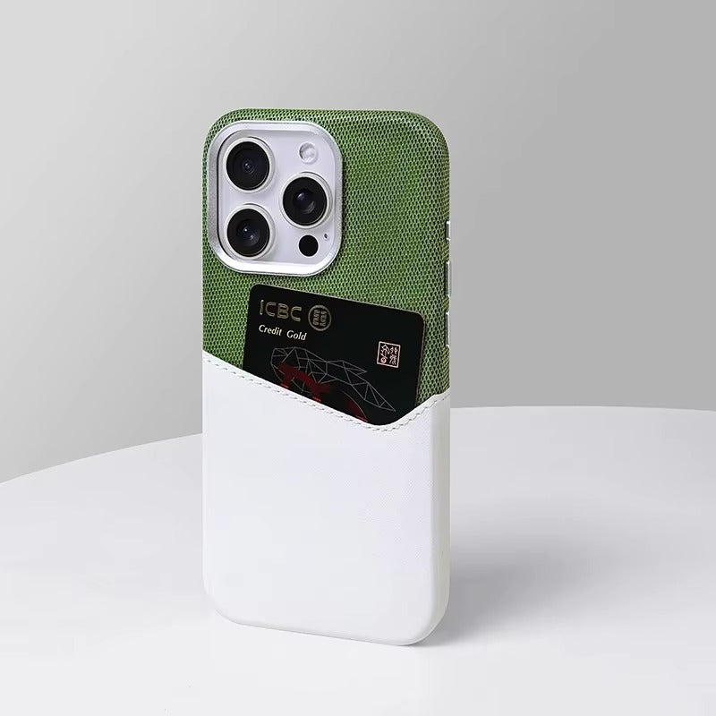 Luxury iPhone Case — Linen PU Leather MagSafe Cover with Card Slot Holder, Shockproof Full-Protection Design and Matte Anti-Fingerprint Finish