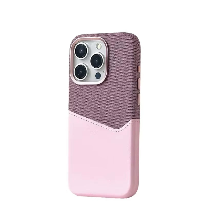 Luxury iPhone Case — Linen PU Leather MagSafe Cover with Card Slot Holder, Shockproof Full-Protection Design and Matte Anti-Fingerprint Finish